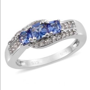 Asscher cut tanzanite, zircon platinum ring. Sale!